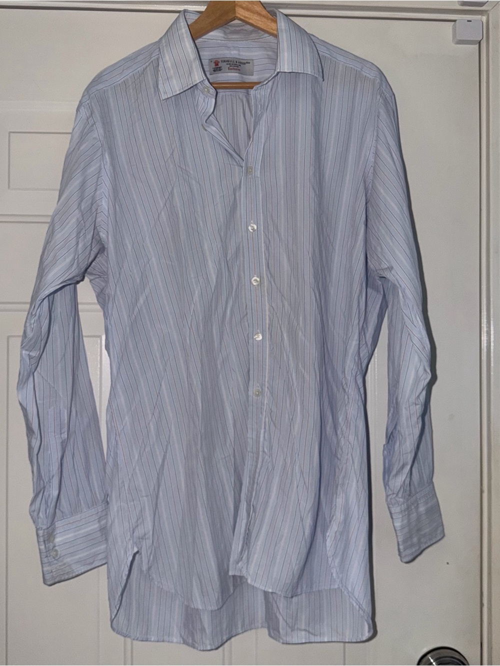 Turnbull & Asser Light Blue w/ multi Pinstripe Dress Shirt. Neck Sz 17‎